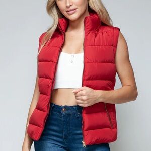 Chic Red Quilted Vest with Zipper